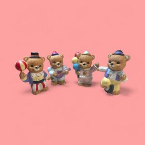 Homco Circus Bear Figurines #1449 Set of 4 Vintage Clown Bears w/ Stickers